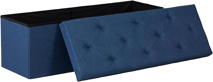 DUMOS Foldable Storage Ottoman Bench 43in, Storage Chest, Large End of Bed Foot Rest Stool with Padded Seat, Bedroom Bench for Living Room, Support 660lbs, Blue