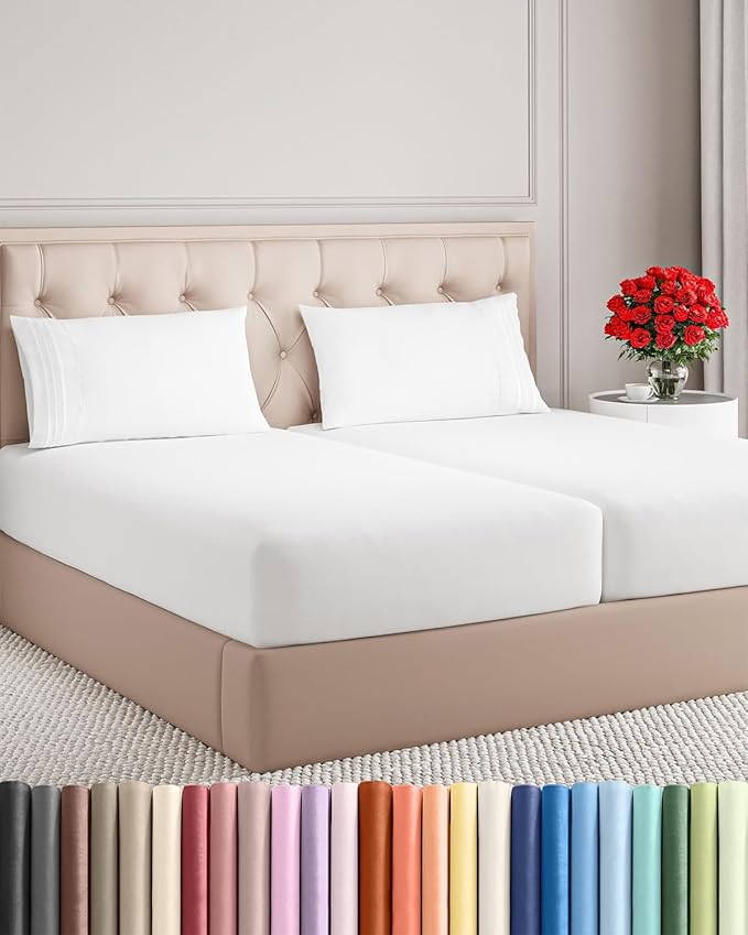 Split King Size 5 Piece Sheet Set - Comfy Breathable & Cooling Sheets - Hotel Luxury Bed Sheets for Women & Men - Deep Pockets, Easy-Fit, Soft and Wrinkle Free Sheets - White Oeko-Tex Bed Sheet Set