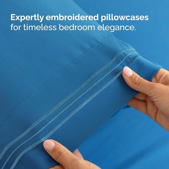 Flex Top Split Head King 4 Piece Sheet Set - Ultra-Soft, Breathable & Cooling Bed Sheets Set - Hotel Luxury Bedding for Women & Men with Deep Pockets - Wrinkle and Fade Free - Oeko-Tex - Denim Blue
