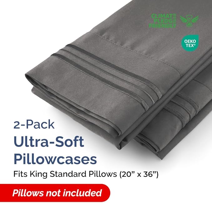 King Standard Pillow Cases Set of 2 - Ultra-Soft Hotel Quality Pillowcase Covers - Comfy, Cozy & Fade Free - Wrinkle Resistant - Machine Washable Pillow Protectors - 2 Piece Set - Charcoal