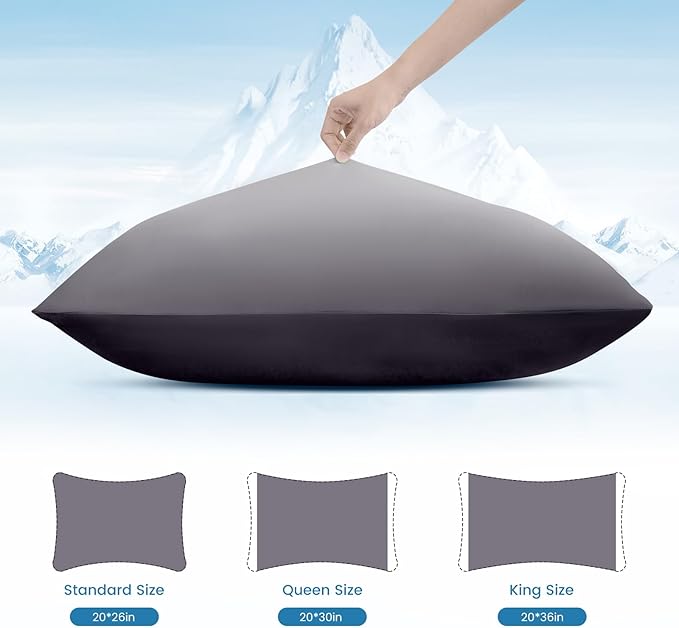 LUXEAR Cooling Pillow Cases, 2 Pack King Size Arc-Chill Q-max > 0.5 Gradient Cool Pillowcases for Hair Skin,Breathable Silky Cooling Summer Pillow Cover for Hot Sleepers & Night Sweats- Gradient Gray