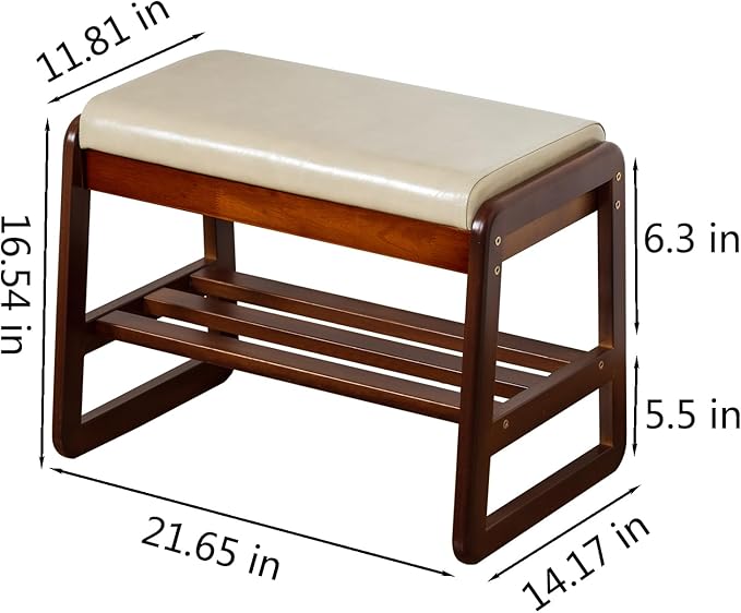 SOBIBO Shoe Bench with Storage - 2-Tier Entryway Bench, Solid Wood Shoe Rack with Cushion & Flip-Open Box, Mid-Century Modern for Hallway, Mudroom, Bedroom (Gray, 21.65'')
