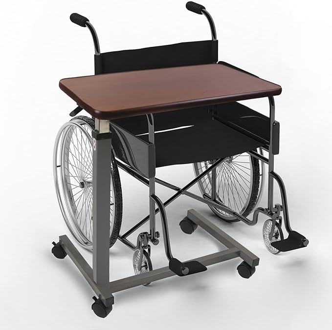 Vaunn Medical Pneumatic Adjustable Overbed Bedside Table With Wheels (Hospital and Home Use)