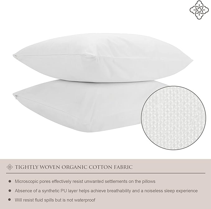 BIOWEAVES 100% Organic Cotton Breathable Pillow Protectors GOTS Certified with Zipped Closure – Queen, 20” x 30”, 4-Pack