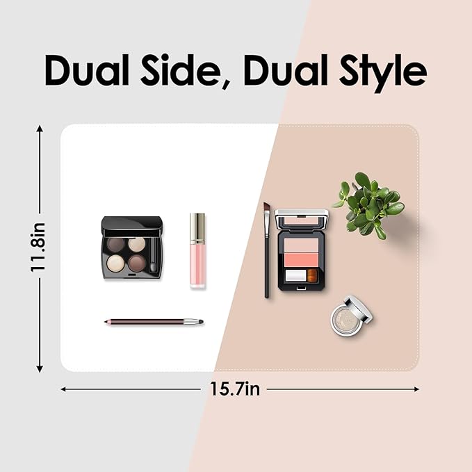 Makeup Mat for Vanity to Protect Desk Top 15.7 x 11.8in, Dual-Sided Makeup Mat, Easy to Clean Desk Pad - Waterproof and Oilproof Vanity Accessories (White and Khaki)
