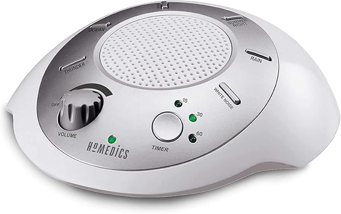 Homedics SoundSleep White Noise Sound Machine, Silver, Small Travel Size with 6 Relaxing Nature Sounds, Portable Therapy for Home, Office, Nursery, Auto-Off Timer