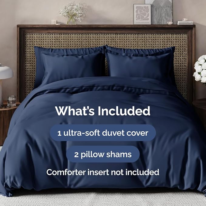 Duvet Cover Oversized King Size Set - Extra Soft Oversized King Duvet Cover with 2 Pillow Shams - Hotel Luxury, Easy Care & Fade Free w/ Zipper Closures & Ties - Comfy, Cozy & Breathable (Navy Blue)
