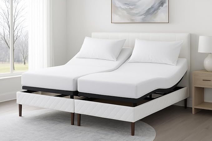 5 Piece Split Queen Sheet Set, 100% Egyptian Cotton, 16 Inch Deep Pockets, White Solid, Soft Cooling Sheets for Adjustable Beds, Sleep Number Beds, Split Queen Mattress Sheet Set
