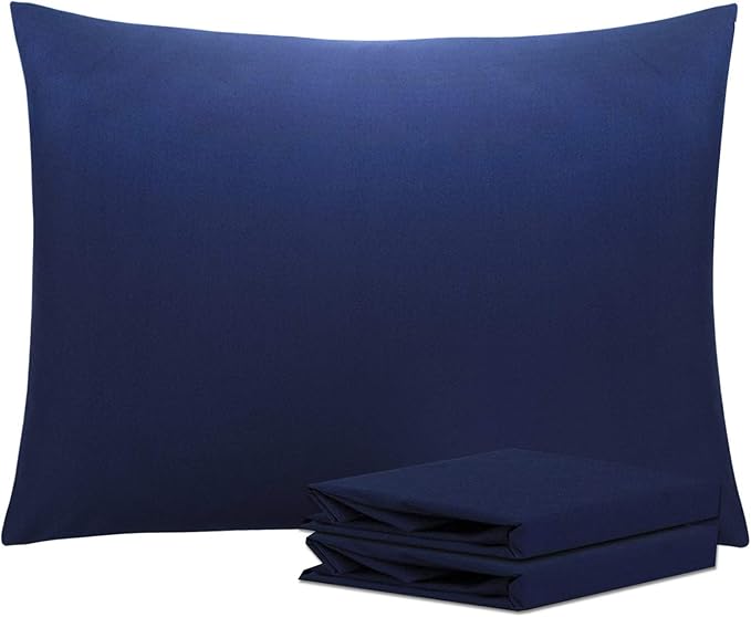 NTBAY Standard Pillowcase Set - 2 Pack Brushed Microfiber 20x26 Pillowcases - Soft, Wrinkle-Free, Fade-Resistant, Stain-Resistant, Navy Blue Pillowcases with Envelope Closure - 20x26 Inches, Navy Blue