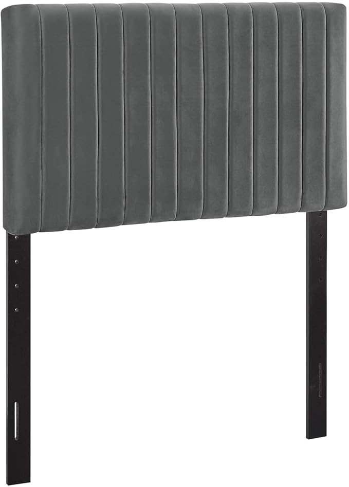 Modway Keira Channel Tufted Performance Velvet Upholstered Twin Headboard in Gray