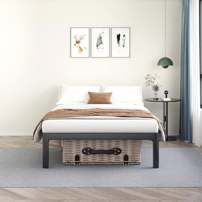 MAF 14 Inch Twin Platform Bed Frames with Wooden Slats, Black 3500 Lbs Heavy Duty Metal Bed Frame with Anti-Collision Round Legs, No Box Spring Needed, Easy Assembly