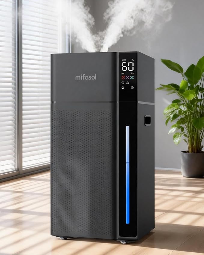 Mifasol Humidifier Large Room, 5.3Gal/20L Large Humidifiers for Home 1500 sq ft, Cool Mist Whole House Humidifier, Quiet Air Humidifiers for Bedroom, Humidifier for Plants Office Commercial, Black