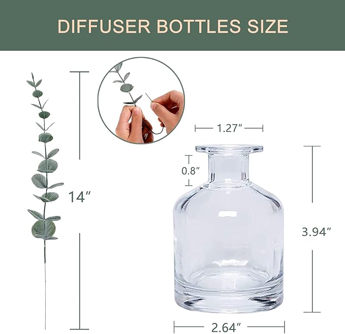 HOSSIAN Diffuser Glass Bottles Black -Empty Reed Diffuser Bottle With Sticks- Fragrance accessories use for DIY replacement reed diffuser sets (Clear)