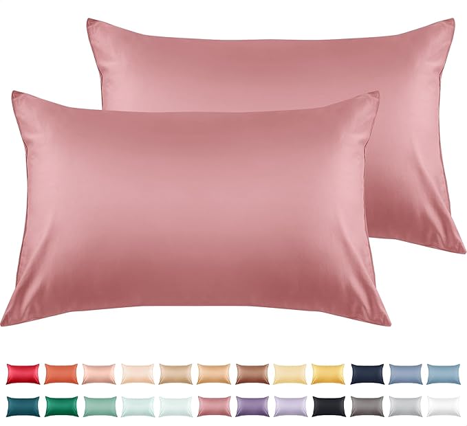 Warmstar Cotton Pillow Cases Standard Size Set of 2, 600 Thread Count Pillowcases 20x26 Inches, Soft Long Staple Cotton Pillowcases Breathable with Envelope Closure,Lotus Pink