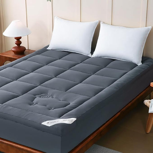 YOUR MOON 100% Wool Mattress Topper Queen Size, 800GSM Natural Wool Filling, Thick Pillow Top Mattress Pad, Back Pain Relief Bed Topper with Cotton Cover, 16" Deep Pocket, 39"x80" (Gray)