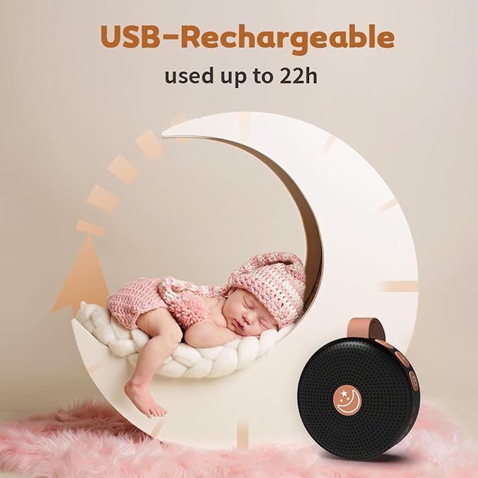 Mini Sound Machine Portable Baby White Noise Machine Brown Noise Machine 30 Soothing Sounds for Kids Adults Auto-Off Timer 32 Volume Levels Battery Sleep Machine for Home Office Privacy (Black)