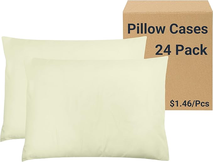 ZPECC Pillow Cases Bulk 24 Pack - Standard Pillowcases with Envelope Closure, Soft Brushed Microfiber Pillow Cover for Hotel Airb&bs Hospital Bedding Essential, Light Beige