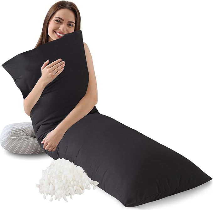 Memory Foam Body Pillow Insert, Soft Large Long Bed Pillow for Adults, Breathable Full Body Pillow, Black