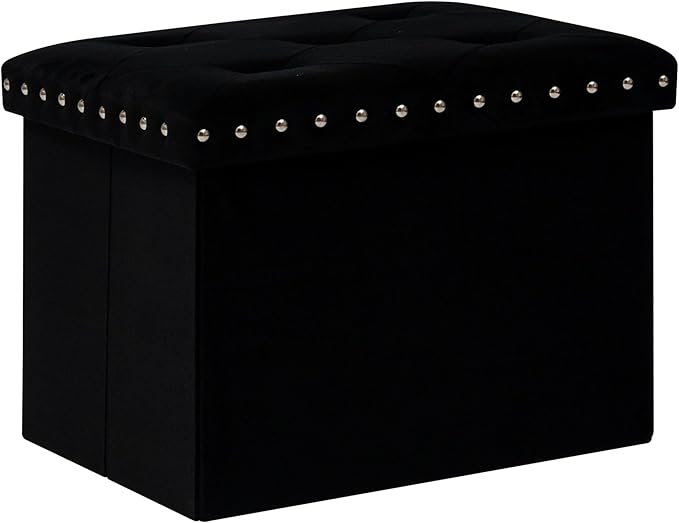 B FSOBEIIALEO Storage Ottoman Cube Folding Tufted Ottomans, Storage Boxes Footrest for Bedroom, Luxury Velvet Fabric 16.5 * 12.6 * 12.6 Inches Black