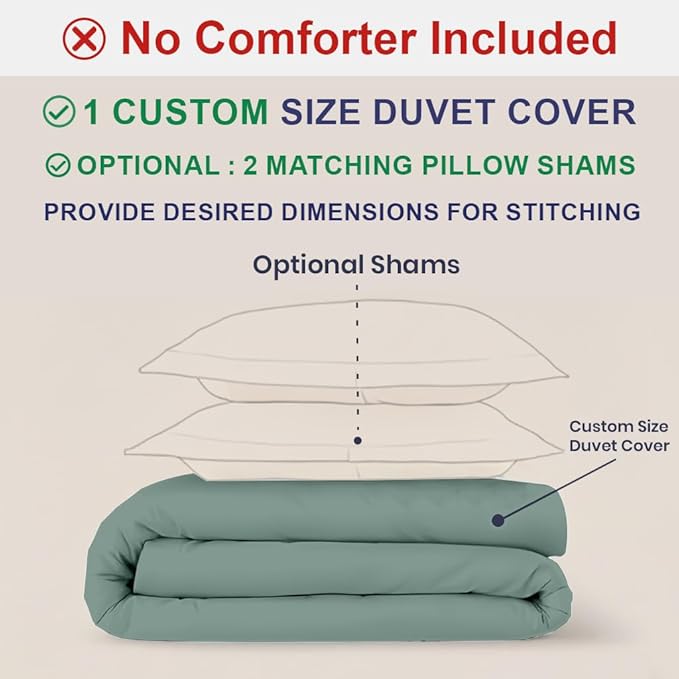 Kotton Culture Custom Duvet Cover 100% Egyptian Cotton 600 Thread Count Ultra Soft Breathable Durable Customizable Comforter Cover(Desired Dimensions) Zipper Closure & 7Internal Ties Aqua Green