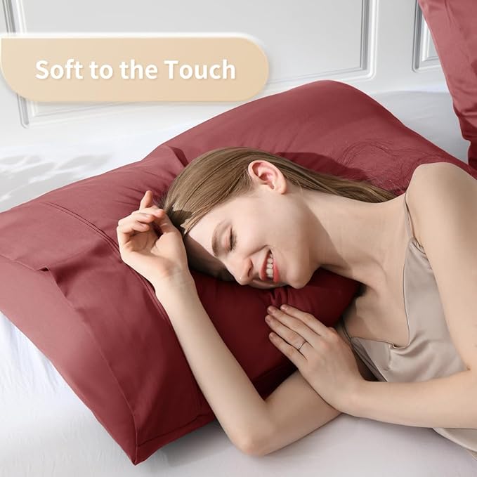 King Pillowcases, Cooling Viscose from Bamboo Pillow Covers with Envelope Closure, Soft Moisture-Wicking for Hot Sleepers, Hair and Skin-Friendly, Burgundy, 2 Pack