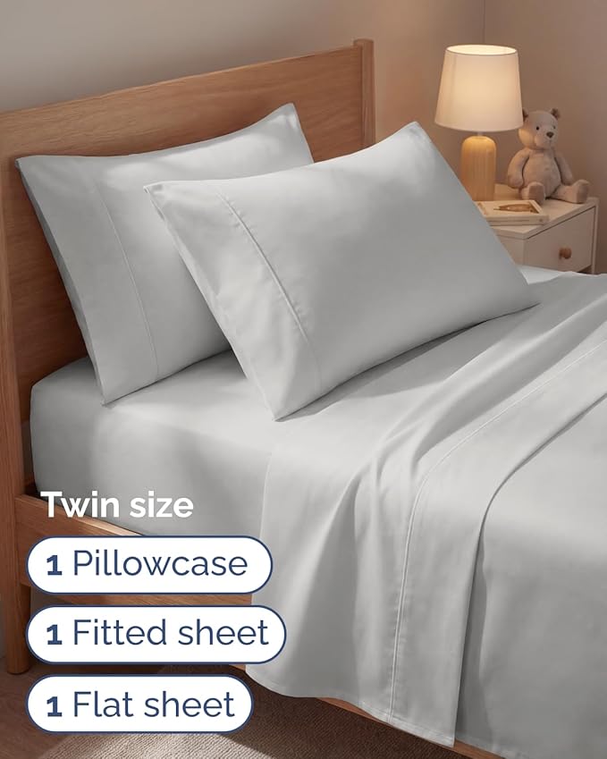 Twin 4 Piece Sheet Set - Comfy Breathable & Cooling - Hotel Luxury Bedding for Women, Men, Kids, Teens & Children - 1 Flat & 1 Fitted Sheet & 2 Pillowcases w/ Deep Pockets - Wrinkle Free - French Grey