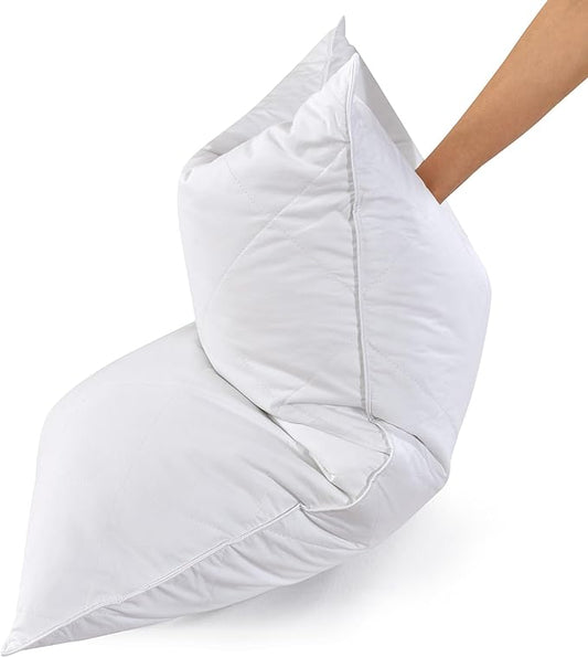 Three Geese White Goose Feather & Cotton Pillows King Size Set of 2 - Soft 600 Thread Count 100% Cotton, Medium Firm,Soft Support,White Solid