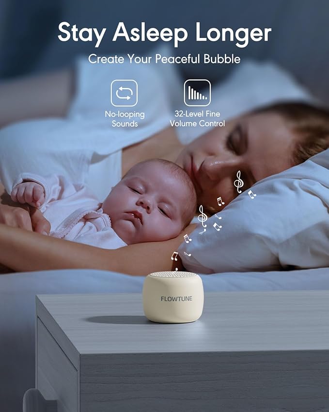 FLOWTUNE Sound Machine Flowtune White Noise Machine for Baby Adults, Mini Portable Sound Machine for Travel, 6H Timer, 18 Soothing Sleep Sounds Gift (Putty)