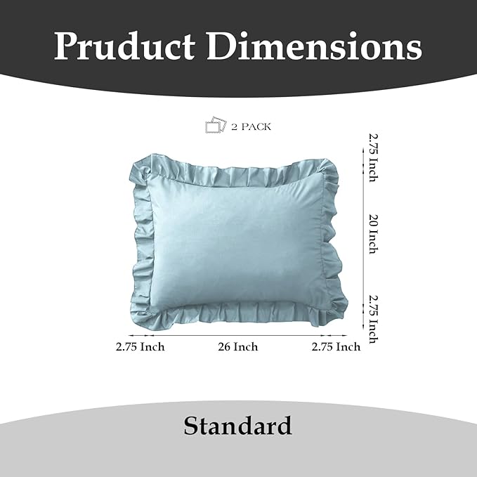 Ruffle Pillow Cases Standard Size Set of 2 –Soft Wrinkle Resistant Brushed Microfiber Ruffled Pillowcases –Envelope Pillow Shams Cover Festive Gift for Hotels,Guest Rooms 20x26 Inch (Baby Blue)