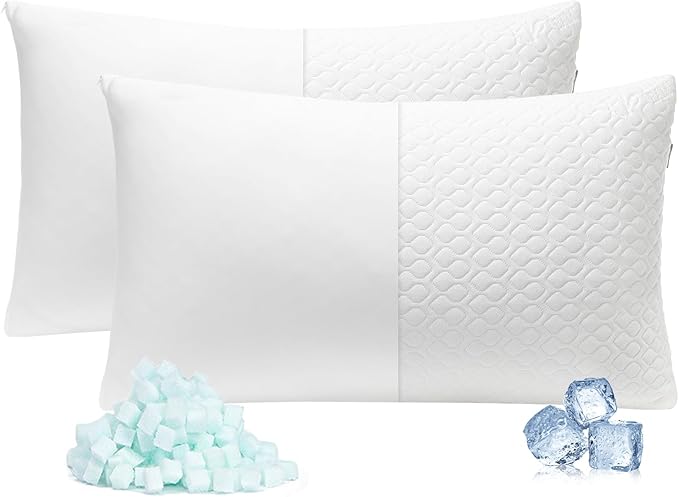 Rainmr Shredded Memory Foam Pillows for Sleeping, Adjustable Pillows King Size Set of 2, Good for Side, Back Sleeper with Washable Cooling Cover (White, King 2-Pack)