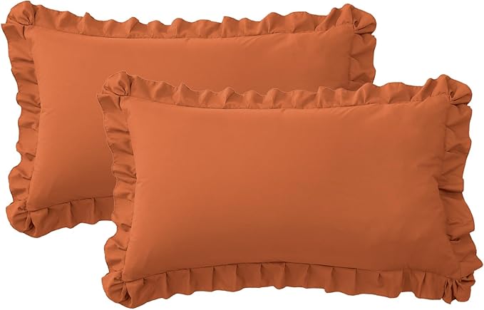 Ruffle Pillow Cases King Size Set of 2 – Soft Wrinkle Resistant Brushed Microfiber Ruffled Pillowcases –Envelope Pillow Shams Cover Festive Gift for Hotels, Guest Rooms 20x36 Inch (Tangerine)