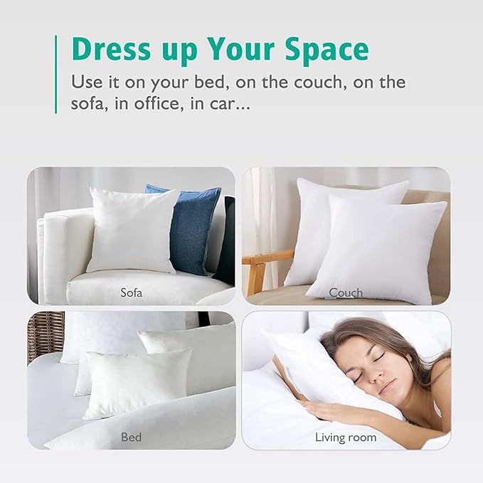 APSMILE 24x24 Down Feather Throw Pillow Inserts 2 Pack - Premium Soft Cotton Euro Square Decorative Pillow Core Set for Bed, Sofa, Couch, Ivory White