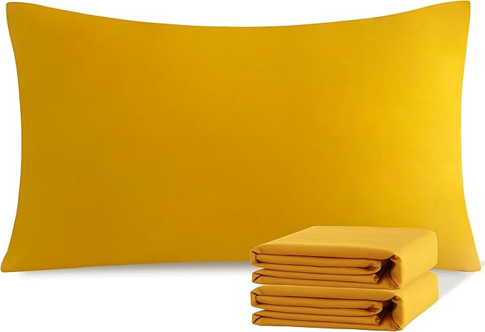 NTBAY King Pillowcase Set - 2 Pack Brushed Microfiber 20x36 Pillowcases - Soft, Wrinkle-Free, Fade-Resistant, Stain-Resistant, Ginger Yellow Pillowcases with Envelope Closure - 20x36 Inches