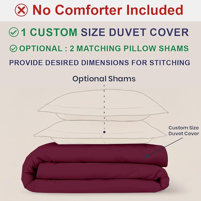 Kotton Culture Custom Duvet Cover -100% Egyptian Cotton 600 Thread Count Soft Premium Breathable Customizable Comforter Cover(Desired Dimensions)- Zipper Closure & 7 Internal Ties-Red Burgundy