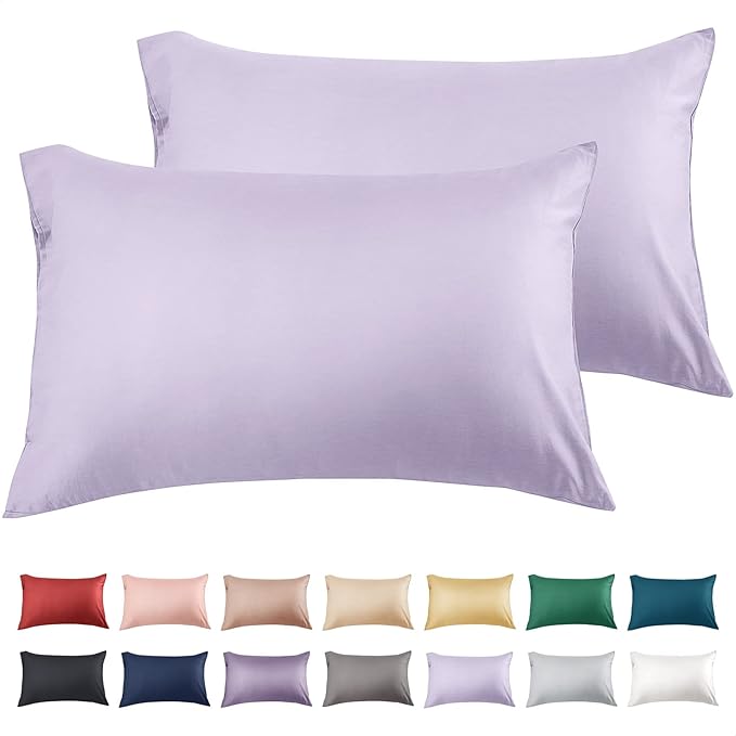 Warmstar Cotton Pillow Cases King Size Set of 2, 600 Thread Count Pillowcases 20x36 Inches, Soft Long Staple Cotton Pillowcases Breathable with Envelope Closure,Lavender