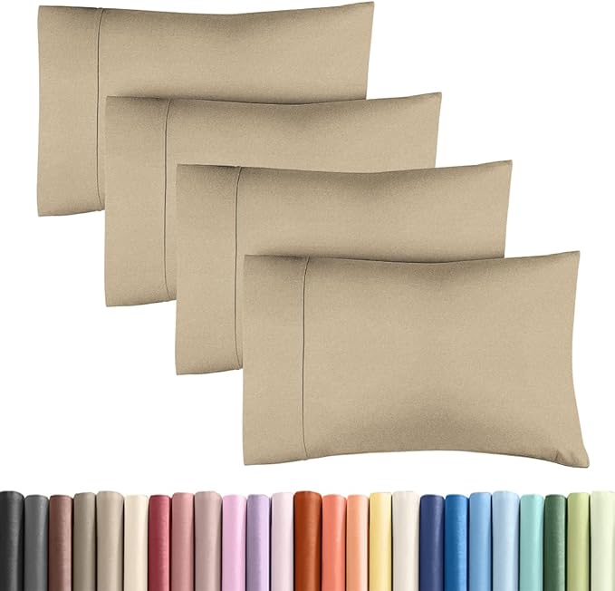 King Standard Pillow Cases Set of 4 - Soft Hotel Quality Pillowcase Covers - Comfy Bedding for Women, Men, Kids & Teens - Machine Washable Pillow Protectors - 4 Piece - King Standard Heathered Beige