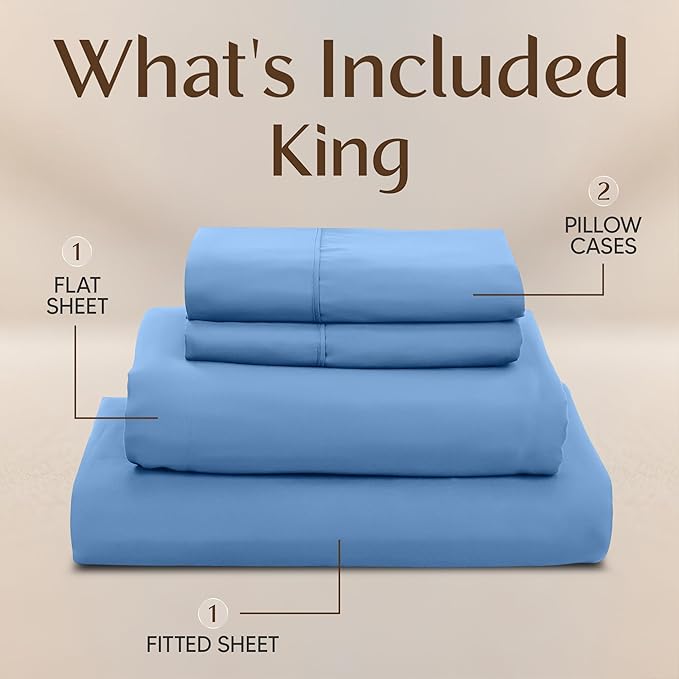 Utopia Bedding King Size Sheet Set – 4 Piece Bed Sheets, Soft and Breathable Microfiber, Includes 1 Fitted Sheet, 1 Flat Sheet and 2 Pillowcases – Oeko Tex (Dutch Blue)