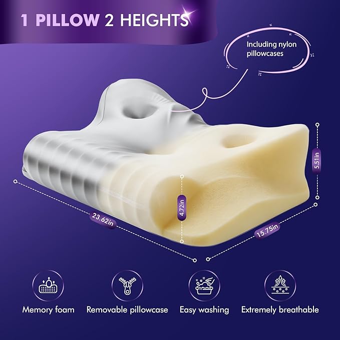 Dayme Orthopedic Memory Foam Pillows –Cooling Neck Pillow that Actually Cools,Cervical Support Pillow for Neck Pain Relief,Cervical Pillow for All Sleep Positions,Ergonomic Pillow,Cooling Pillow,Gray