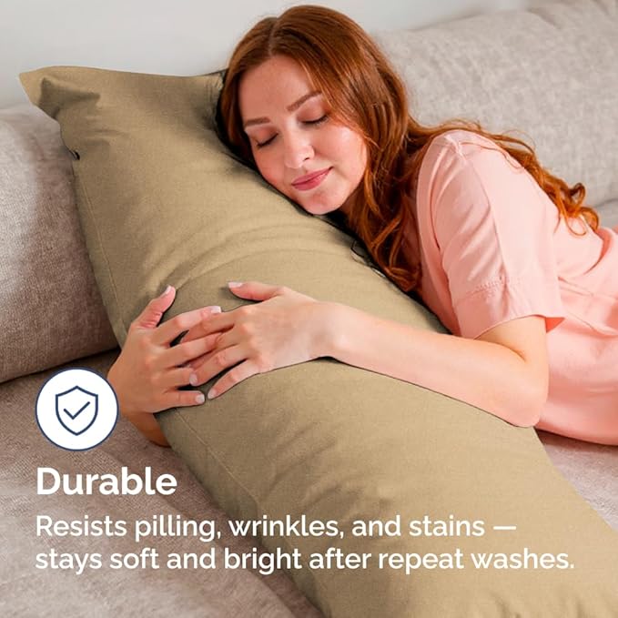 Body Pillowcases Set of 4-20x54 Long Body Pillow Case - Soft Body Pillow Cover for Sleeping & Side Sleepers - Comfy, Breathable & Fade Free - Machine Washable w/Envelope Enclosure - (Heathered Tan)