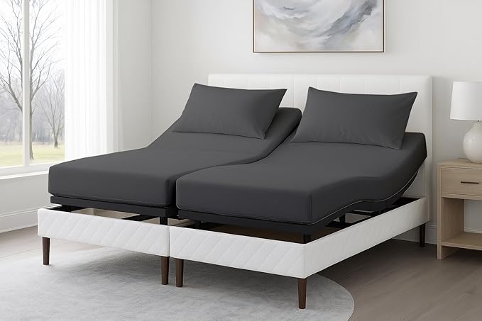 Split Cal King Sheets- Split California King Sheets Sets for Adjustable Bed- 5 Pcs Set- Split Cal King Sheets for Sleep Number Bed- 16 Inch Deep Pocket Adjustable Bed Sheets (Dark Grey Solid)