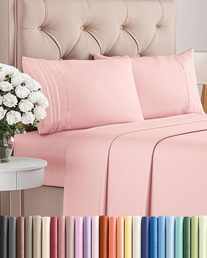 Queen Size 4 Piece Sheet Set - Comfy Breathable & Cooling Sheets - Hotel Luxury Bed Sheets for Women and Men - Deep Pockets, Easy-Fit, Soft and Wrinkle Free Sheets - Baby Pink Oeko-Tex Bed Sheet Set