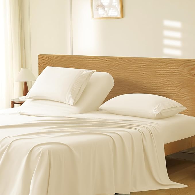 Manyshofu 4 Piece Split Head California King Sheets Sets for Adjustable Bed Sheet, Flex Head Split Top Cal King Sheets Beige Sheet Set - 1800 Thread Count Bedding Set with 14-16 Inch Deep Pockets