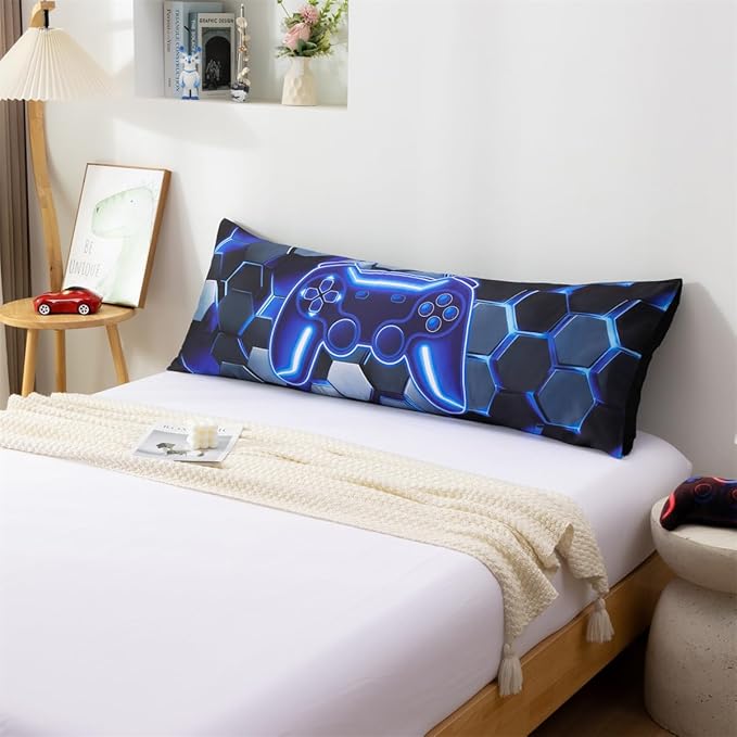 NTBED 3D Gaming Body Pillow Cover Game Console Microfiber Pillowcase with Envelope Closure for Kids Boys Adults,(20"x54",Blue)