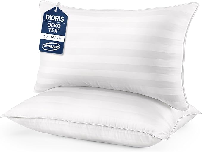 DIORIS King Pillows Set of 2 - Bed Pillows for Sleeping, Cooling Down Alternative Pillow, Medium Firm for Side Back Stomach Sleepers, Hotel Quality, Machine Washable
