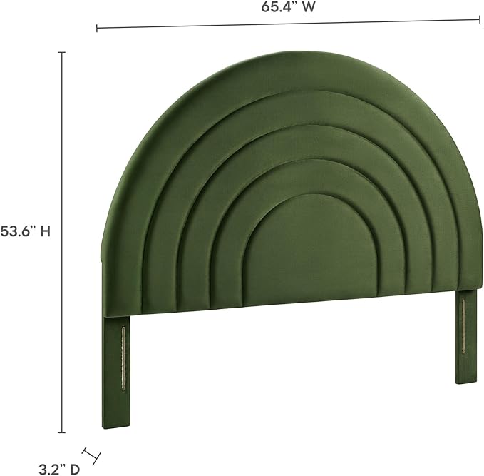Modway Solana Soft Arch Shaped Round Queen Headboard in Moss Green – Upholstered Headboard – Stain-Resistant Performance Velvet Headboard for Queen Size Beds