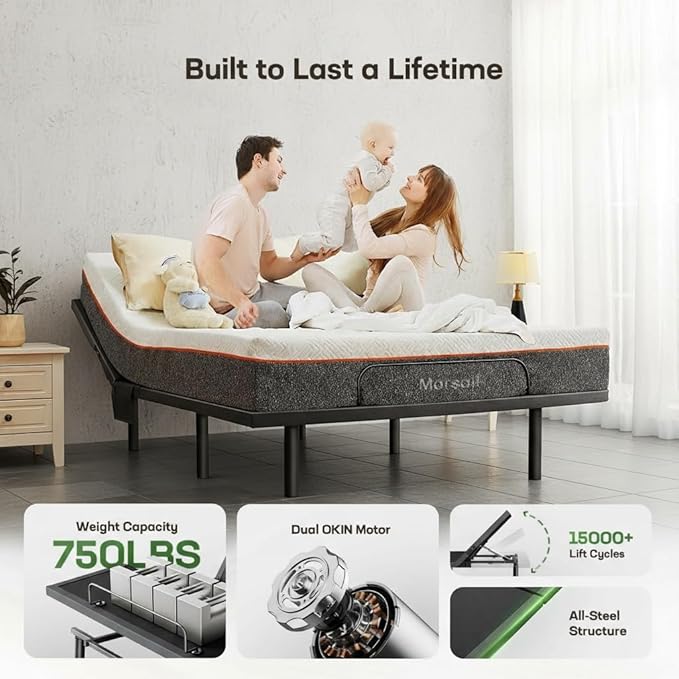 Marsail MS01 Queen Adjustable Bed Set with 6-Inch Gel Memory Foam,Includes Adjustable Bed Base Featuring Wireless Remote Control, Under-Bed Nightlight, and 4 Height Options