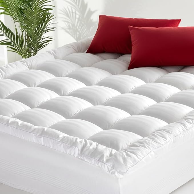 Queen Mattress Topper for Back Pain Relief, Ultra Soft Pillow Top Mattress Pad with 100% Breathable Cotton Top, 8-22" Deep Pocket Skirt, Cooling Quilted Mattress Protector (60 x 80 Inches, White)