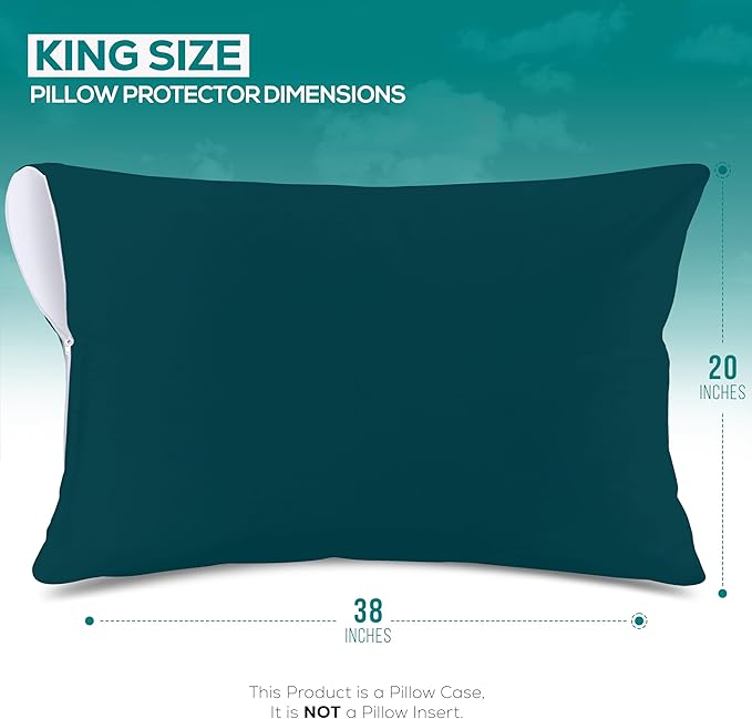 Utopia Bedding Premium 100% Waterproof Pillow Protectors with Zipper King Size (Set of 2), Bed Bug and Dust Mite Proof Zippered Pillow Covers, Pillow Encasement Cases, Teal