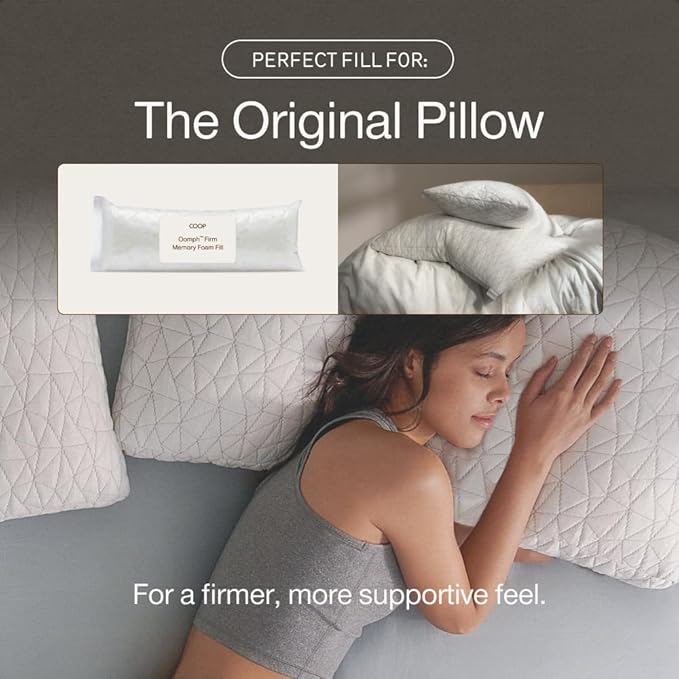 Coop Home Goods Extra Oomph Firm Fill, Cross-Cut Memory Foam, Extra Fill Bag, Refill to Customize Your Premium Adjustable Pillow, GREENGUARD Gold and CertiPUR-US Certified