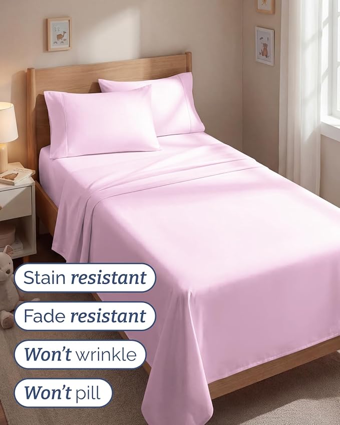 Twin 4 Piece Sheet Set - Comfy, Breathable & Cooling - Hotel Luxury Bedding for Women, Men, Kids, Teens & Children - 1 Flat & 1 Fitted Sheet & 2 Pillowcases w/ Deep Pockets - Wrinkle Free - Light Pink